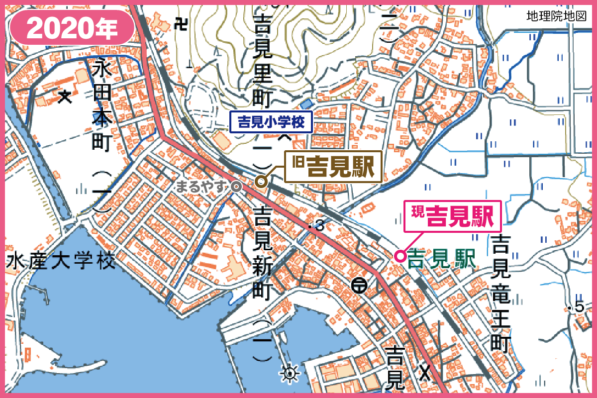 20200413_海の見える踏切_地形図_吉見駅